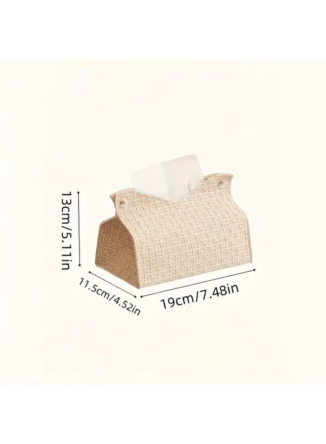 Beige Modern Woven Plastic Tissue Box Cover For Living Room Bathroom Office - Image 4